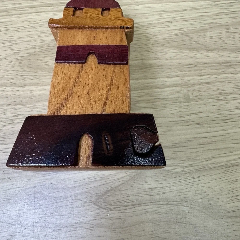 Handcrafted‎ Wooden Lighthouse Shape Secret Jewelry Puzzle Box 4.5